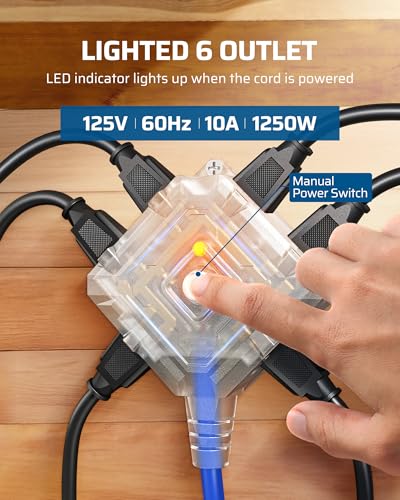 6 Grounded Outlets Retractable Extension Cord Reel