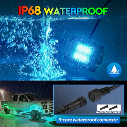 C2 MAX 8 Pods RGB+IC Chasing Rock Lights with Wiring Switch Kit