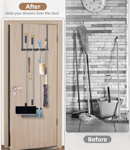 Broom Holder Over The Door with Hooks