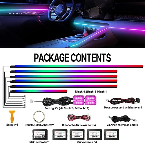 Dreamcolor Acrylic Interior Car Light 10 in 1 Automotive Ambient Light Kits with APP Control 16 Million Color 175 inches Fiber Optic Car LED Strip Light