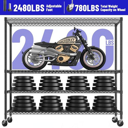55.52''W Storage Shelves 2480LBS Wire Shelving Unit with Wheels Heavy Duty Metal Shelves for Storage Adjustable Garage Storage Rack Pantry Shelf (3 Count)