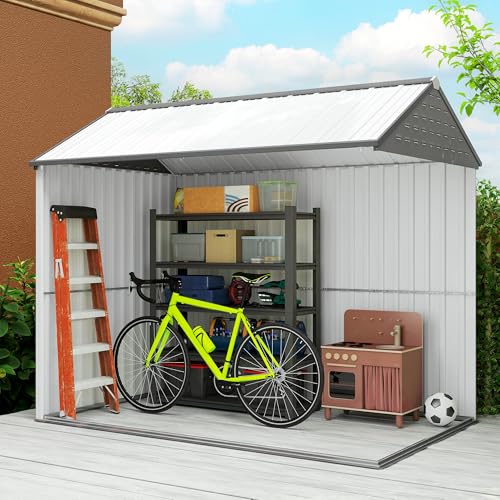 8' x 6' Outdoor Storage Shed Metal Garden Shed Window White