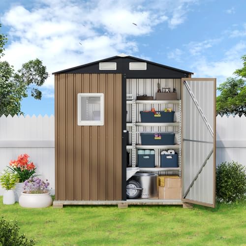 6X4FT Outdoor Steel Storage Shed with Lockable Doors