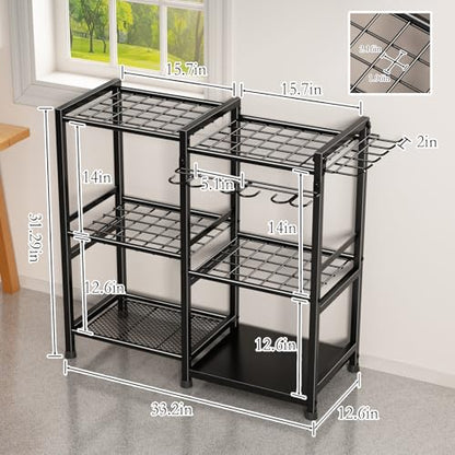 Garden Tool Organizer Storage Metal Yard Tool Organizer Heavy Duty Garden Tool Rack Stand with 2 Extra Hooks