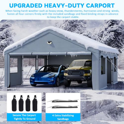 20x20 FT 2 Car Carport Canopy Heavy Duty