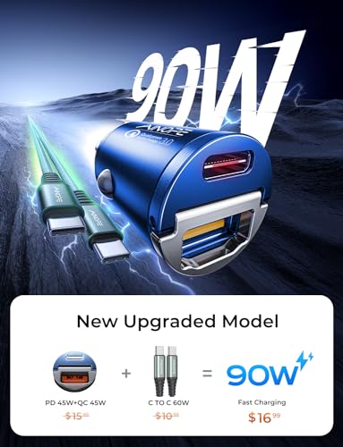 90W Car Charger USB C Fast Charge