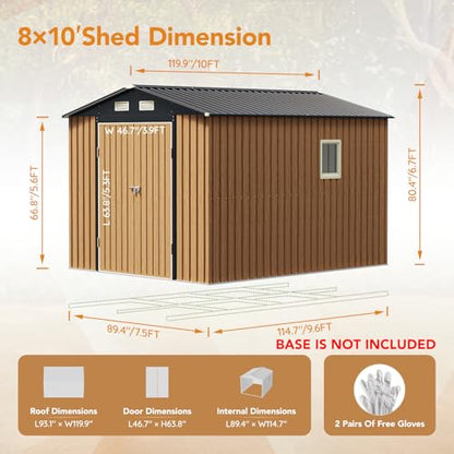 8x10 FT Outdoor Metal Storage Shed
