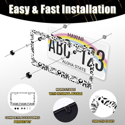 Stainless Steel Hawaii Leopard Palm Tree License Plate Frame 12.3 x 6.3Inch