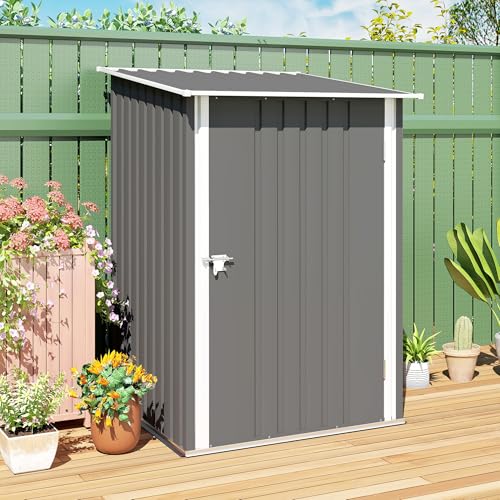3.3' x 3.4' Outdoor Storage Shed Sloping Roof Lockable Door Gray