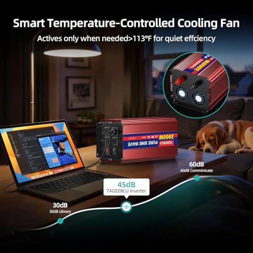 3000W Pure Sine Wave Power Inverter 12V DC to 110V 120V AC for Vehicles