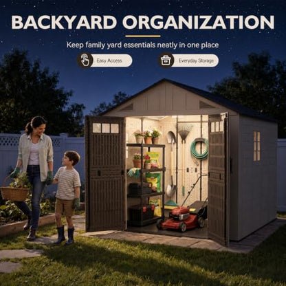 8x8 Ft Outdoor Storage Shed with Lighe & Floor
