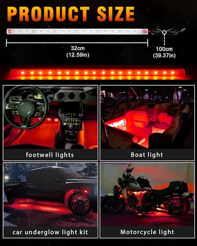 Red LED Underglow Strip Lights 12V 32CM IP67 for Car Golf Cart Pack of 6 (6 Count)