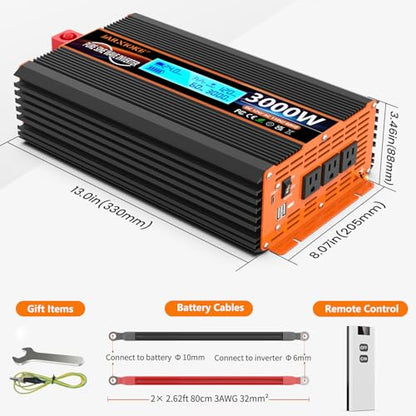 3000 Watt Pure Sine Wave Power Inverter 24V DC to 110V 120V Converter for Family RV Off Grid Solar System Car with Type
