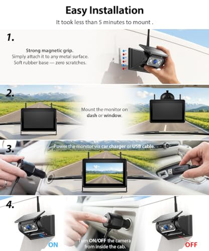 3 Wireless Backup Camera Solar Magentic Cameras with 7" DVR 1080P Touchscreen Monitor