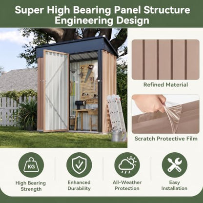 5x3 FT Shed Outdoor Waterproof Storage Shed