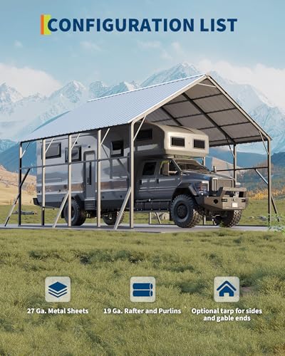 20x20 ft Vertical Roof Metal Carport