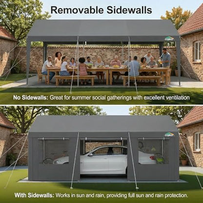 12x20 FT Heavy Duty Carport with Galvanized Frame