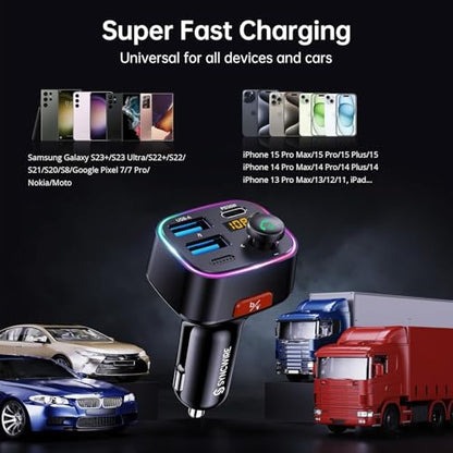 Bluetooth 5.4 Car Adapter 48W FM Transmitter for Hands Free Calls
