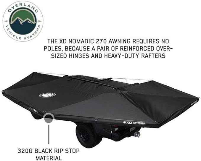 Overland Vehicle Systems - XD Nomadic 270 - Awning Wall 2 W/Black Out, Passenger Side, Grey Hex, Black Trim W/Storage Bag
