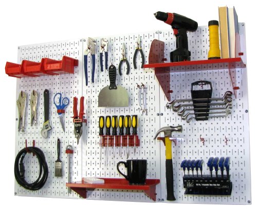 Pegboard Organizer 4 ft. Metal Pegboard Standard Tool Storage Kit with White Toolboard and Red Accessories