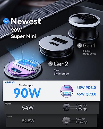 90W USB C Car Charger Fast Charging [Invisible & All Metal Design]