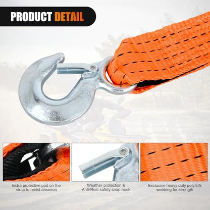 Tow Strap with Safety Hooks 2”x20’10