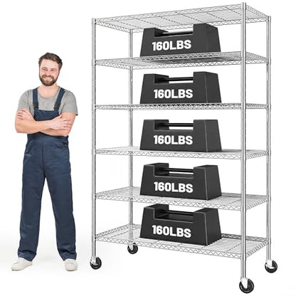 6 Tier Rolling Storage Shelves with Locking Wheels