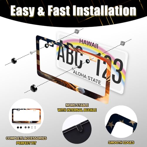 Stainless Steel Patriotic Eagle License Plate Frame 12.2 x 6.2 Inch