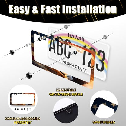 Stainless Steel Patriotic Eagle License Plate Frame 12.2 x 6.2 Inch