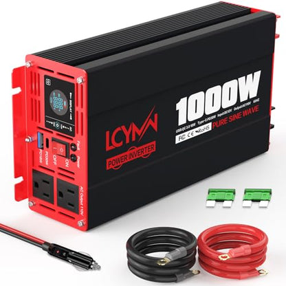 1000 Watts Pure Sine Wave Power Inverter 12V DC to 110V 120V AC Converter for Home RV Off Grid Truck Solar System Inverters with Type