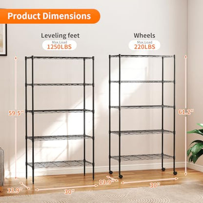 5 Tier Wire Storage Shelves with Wheels