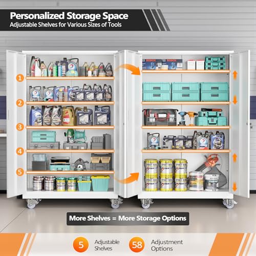 Large Metal Storage Cabinet with 2 Doors and 5 Adjustable Shelves