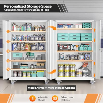 Large Metal Storage Cabinet with 2 Doors and 5 Adjustable Shelves