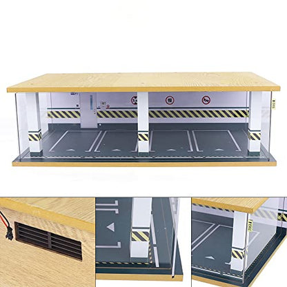 1 24 Parking Garage Model Car Garage Display Case with Clear Acrylic Cover and LED Lighting Toy Car Storage Tabletop Showcase for Boy Kids Home Toy Stores