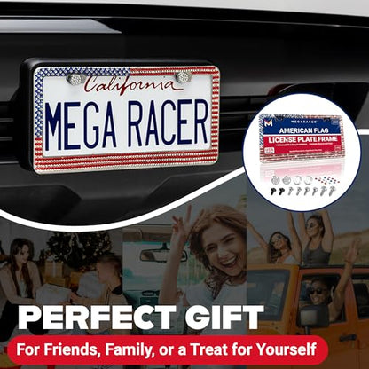 Patriotic USA American Flag Bling License Plate Frame for Women