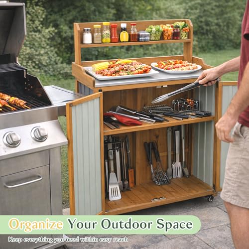 Outdoor Storage Cabinet with 4 Wheels and Handle