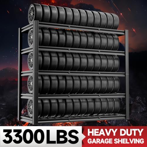 5 Tier 60”W x 24”D x 78”H Garage Shelving Adjustable Metal Storage Shelves 3300LBS Garage Shelving Heavy Duty Utility Shelf Unit Storage Racks for Warehouse (5 Count)
