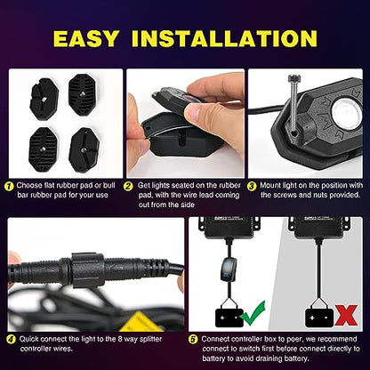 RGB LED Rock Lights Kit 6 Pods Underglow Multicolor Neon Pod