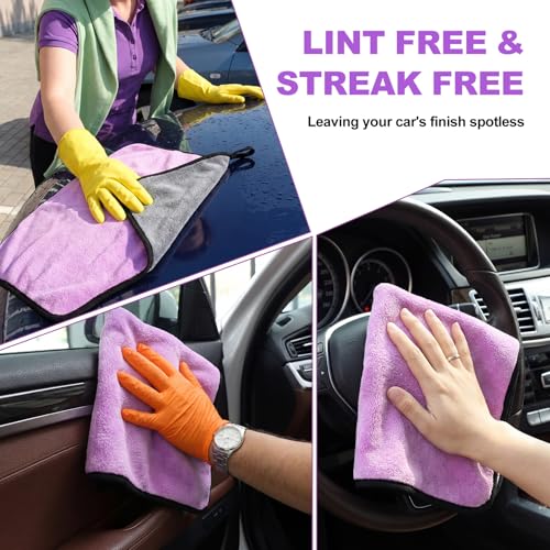 20 Pcs Microfiber Car Drying Towels Microfiber Cleaning Cloth 800 GSM Thick Plush Cleaning Dusting Cloth Auto Detailing Absorbent Towels Rags for Car Household Kitchen Window (20 Count)