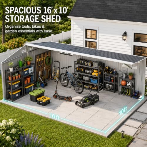 10x16 FT Metal Storage Shed with Reinforced Frame