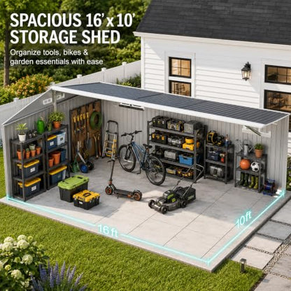 10x16 FT Metal Storage Shed with Reinforced Frame