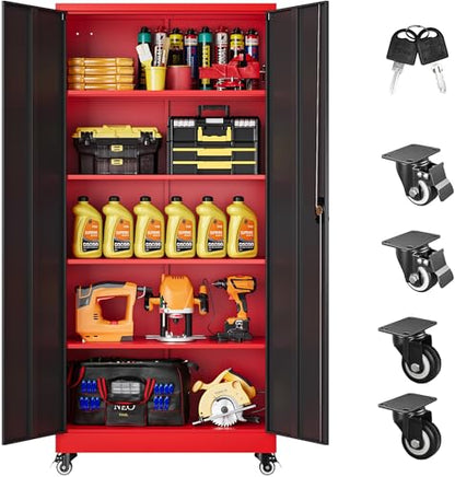 75" Tall Metal Storage Cabinet with Wheels