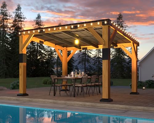 10x12x8 FT Cedar Wood Carport with Sloped Galvanized Steel Roof