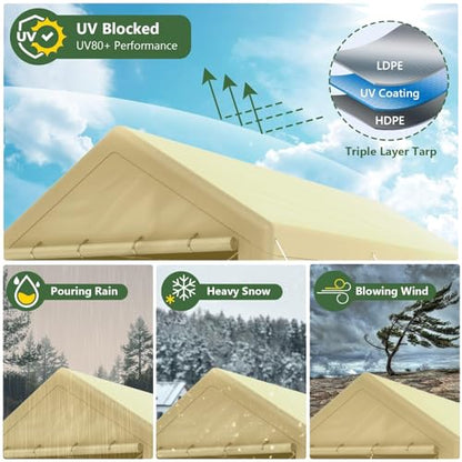 10x20 ft Heavy Duty Carport with Removable Sidewalls