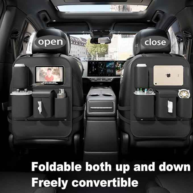 GMQ Backseat Car Organizer with Touch Screen,Protectors Kick Mats Travel Accessories for Kids,Multifunctional Seat Back Organizer Car Travel Organizer Accessories (Black, 1PC)
