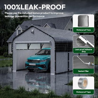 10x16 FT Heavy Duty Metal Carport with Galvanized Steel Roof