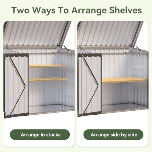 Outdoor Storage Cabinet 35Cu.Ft Metal Storage Shed with Floor&Shelf (2 Count (Shelves))