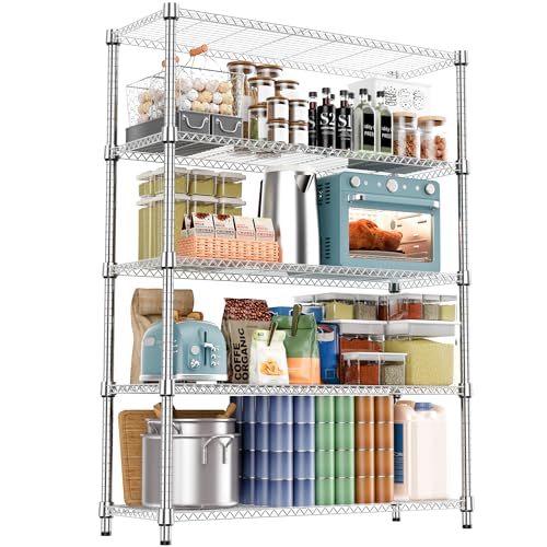 1750LBS 47.2" W 5 Tiers Shelf Steel Storage Shelves Metal Shelving Unit Steel Organizer Wire Rack for Home