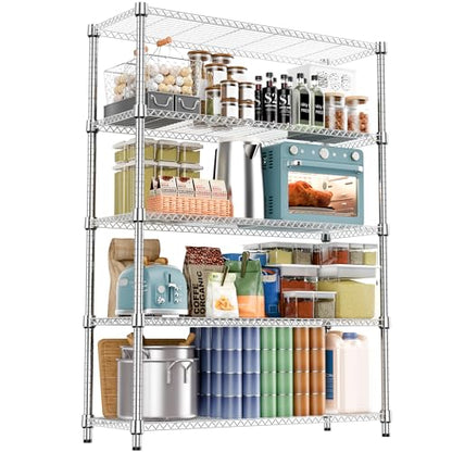 1750LBS 47.2" W 5 Tiers Shelf Steel Storage Shelves Metal Shelving Unit Steel Organizer Wire Rack for Home