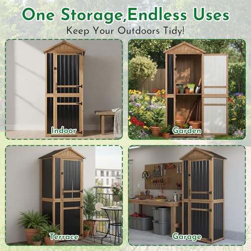 Outdoor Storage Cabinet Wooden Vertical Garden Tool Storage Shed